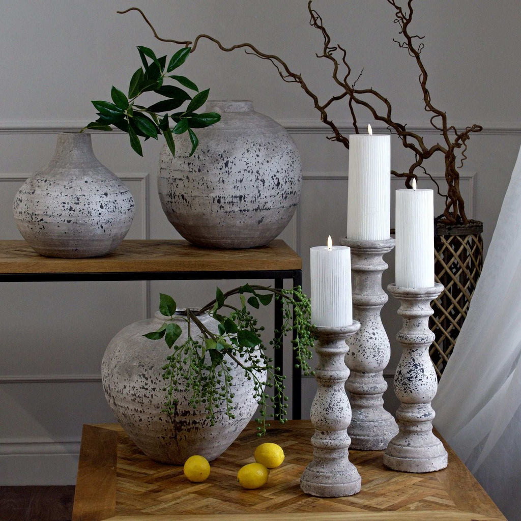 Small Stone Ceramic Column Candle Holder Shades 4 Seasons
