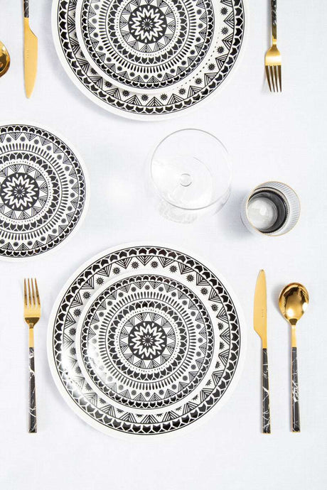 Avie 16 Piece Black Faux Marble Cutlery Set Orsina