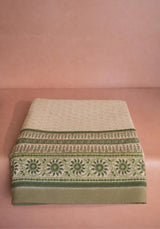 Elegant Casa by Josephine Jenno tablecloth with intricate green and beige floral design
