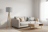 Stylish lampshade with floral pattern on a modern floor lamp in a cosy living room setting
