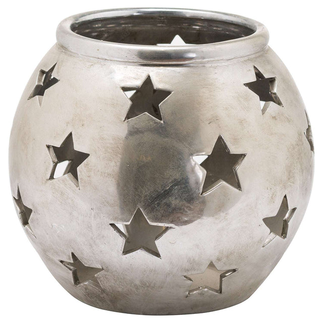 Shades 4 Seasons Star Cutout Tea Light Lantern SILVER CERAMIC Shades 4 Seasons