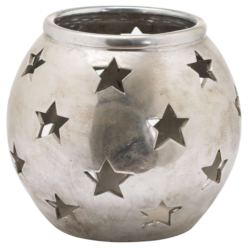 Shades 4 Seasons Star Cutout Tea Light Lantern SILVER CERAMIC Shades 4 Seasons