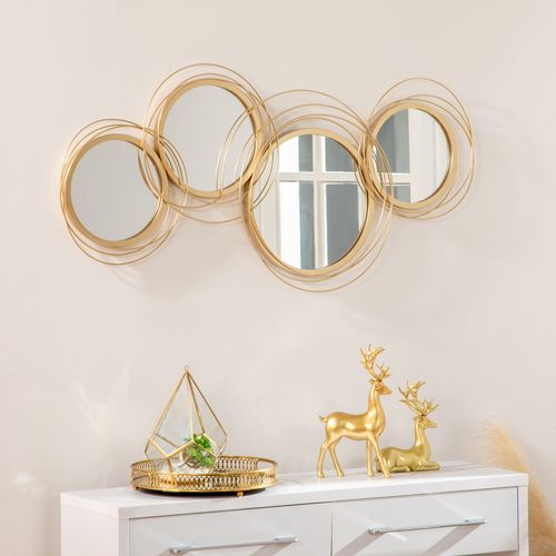 HOMCOM Metal Wall Art Decorative Mirror Decor Modern Wall Sculpture, Gold Unbranded