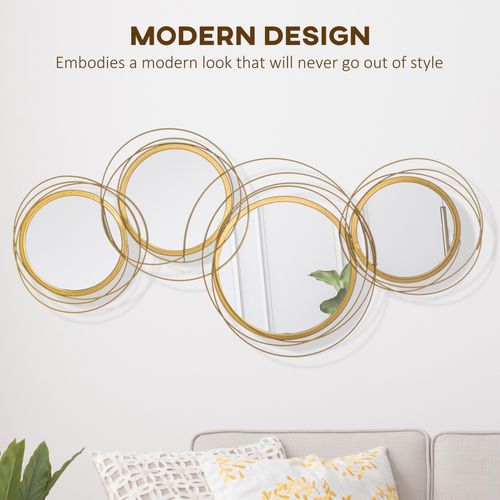 HOMCOM Metal Wall Art Decorative Mirror Decor Modern Wall Sculpture, Gold Unbranded