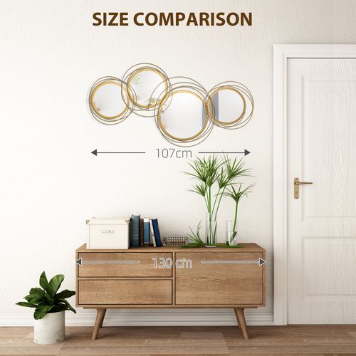 HOMCOM Metal Wall Art Decorative Mirror Decor Modern Wall Sculpture, Gold Unbranded