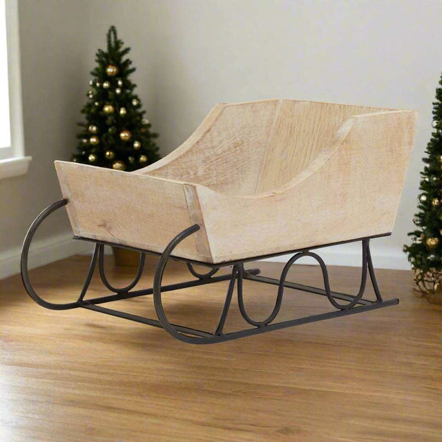 White Wash Collection Wooden Decorative Sleigh BROWN METAL Shades 4 Seasons