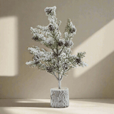 Small Snowy Fir Tree With Pinecones In Wood Log Shades 4 Seasons