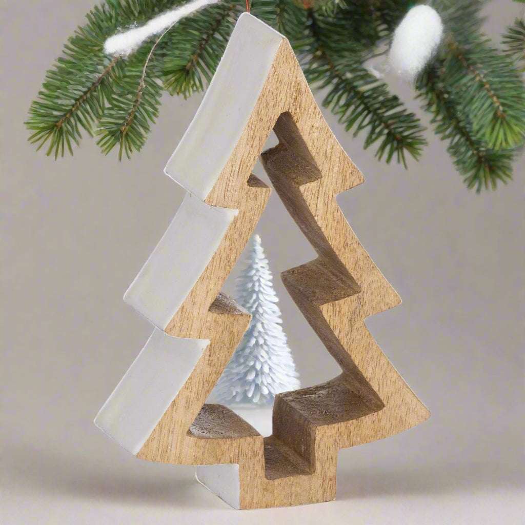 The Noel Collection Small Standing Snowy Wooden Tree SILVER WOOD Shades 4 Seasons