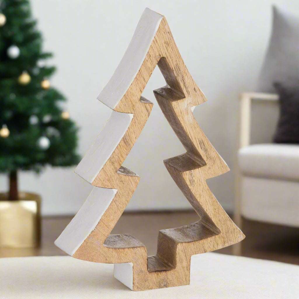 The Noel Collection Standing Snowy Wooden Tree SILVER WOOD Shades 4 Seasons