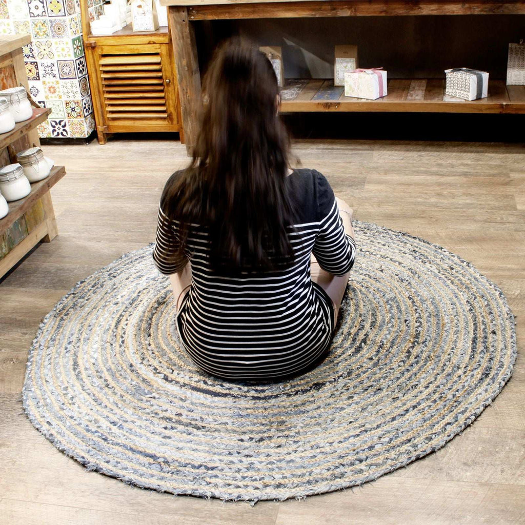 AW-Dropship Denim Rug - Round Jute & Recycled Cotton AW-Dropship