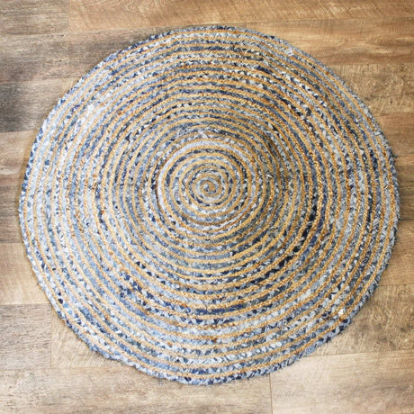 Round Jute and Recycle Denim Rug - 120 cm AW-Dropship