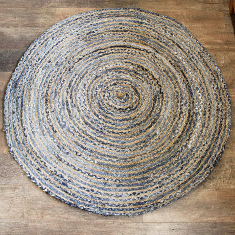 AW-Dropship Denim Rug - Round Jute & Recycled Cotton AW-Dropship