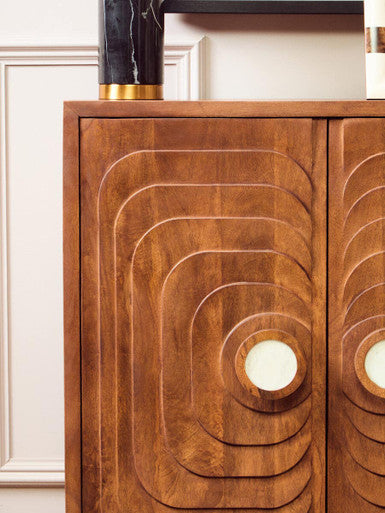 Sangar Two Door Mango Wood Carved Design Cabinet Orsina