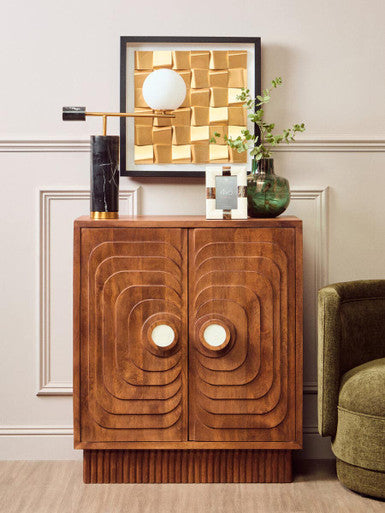 Sangar Two Door Mango Wood Carved Design Cabinet Orsina