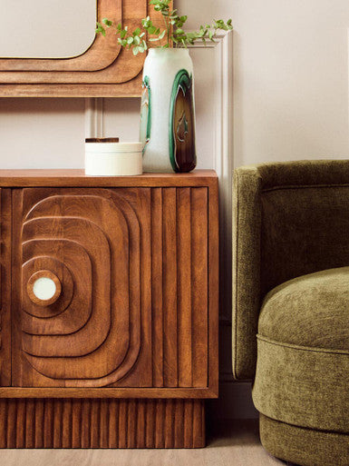 Sangar Two Door Mango Wood Carved Design Sideboard Orsina