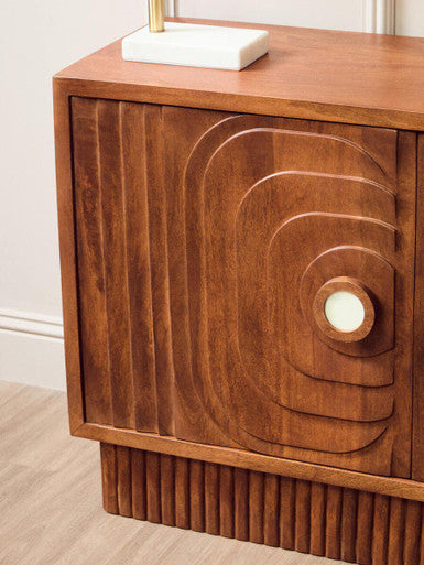 Sangar Two Door Mango Wood Carved Design Sideboard Orsina