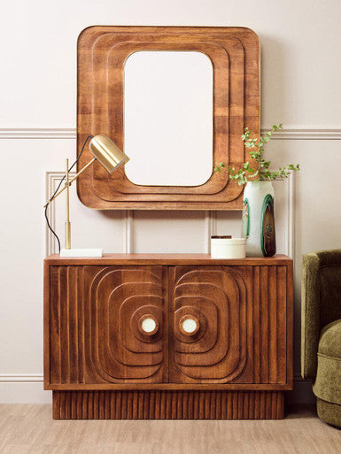 Sangar Two Door Mango Wood Carved Design Sideboard Orsina