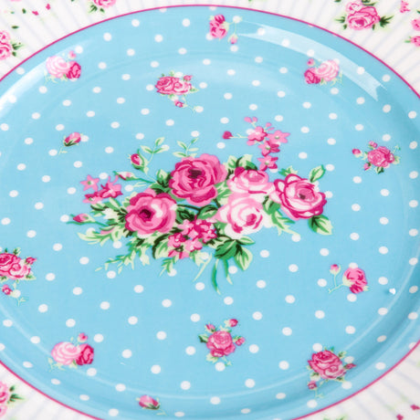 Blue Dessert Plates with Pink Floral Design and White Polka Dots from London Boutique Lifestyle