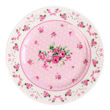 Charming pink dessert plates with floral rose pattern and polka dots for elegant dining