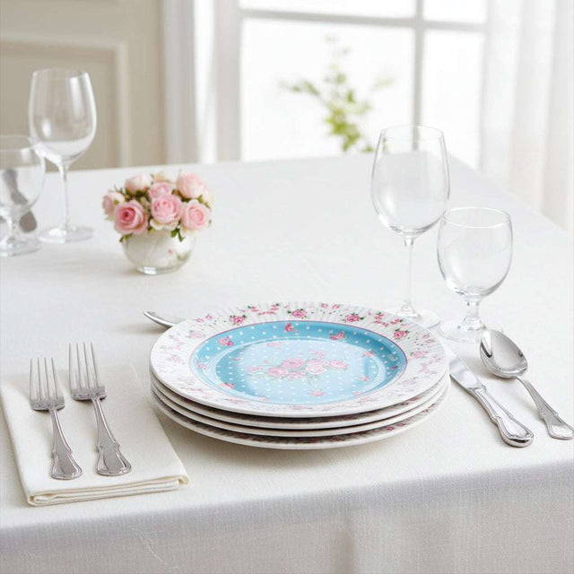 Elegant London Boutique Lifestyle Dessert Plates with Floral Design on a Table Setting