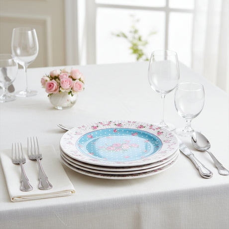 Elegant London Boutique Lifestyle Dessert Plates with Floral Design on a Table Setting