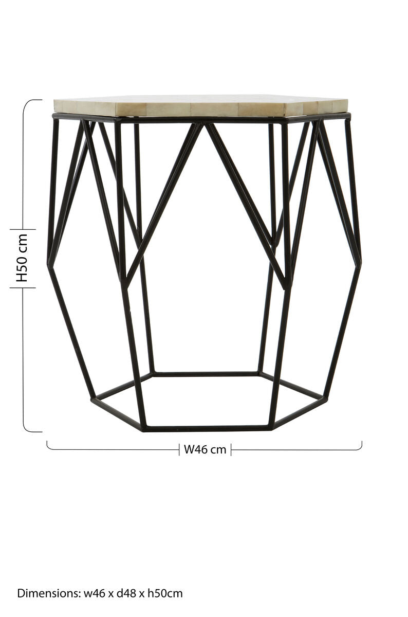 Orsina Side Table with Geometric Metal Base and Marble Top, Ideal for Modern Living Spaces