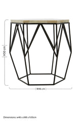 Orsina Side Table with Geometric Metal Base and Marble Top, Ideal for Modern Living Spaces