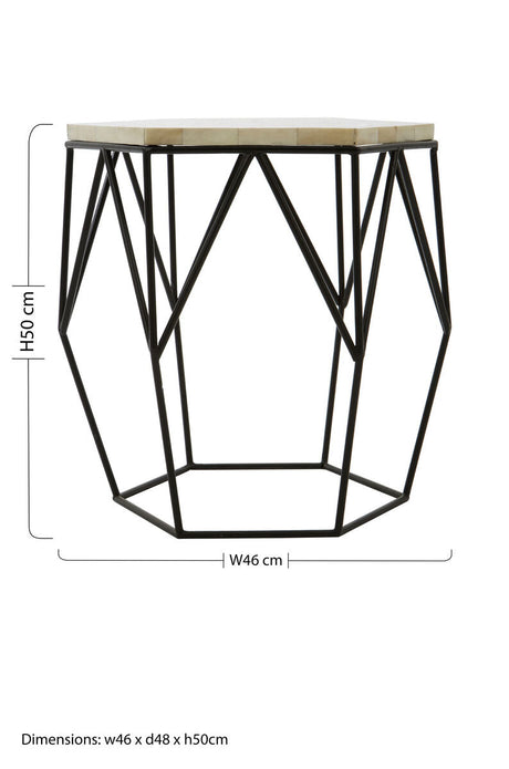 Orsina Side Table with Geometric Metal Base and Marble Top, Ideal for Modern Living Spaces
