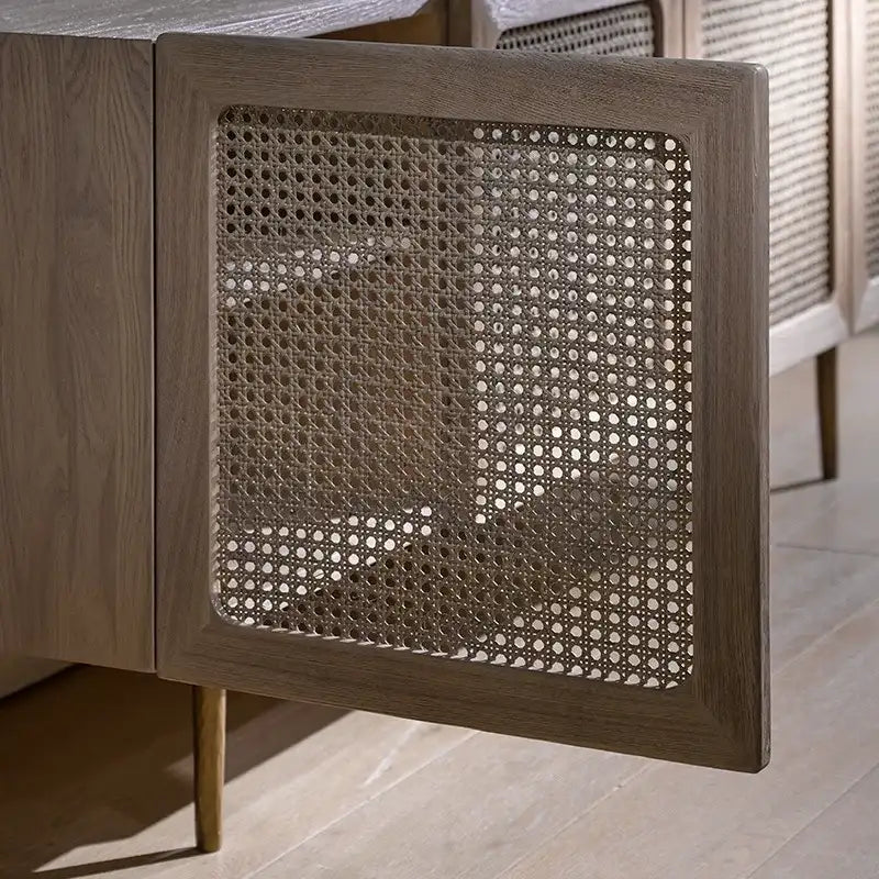 Nisu Home Cabinet with Rattan Doors and Wooden Finish for Stylish Storage Solutions