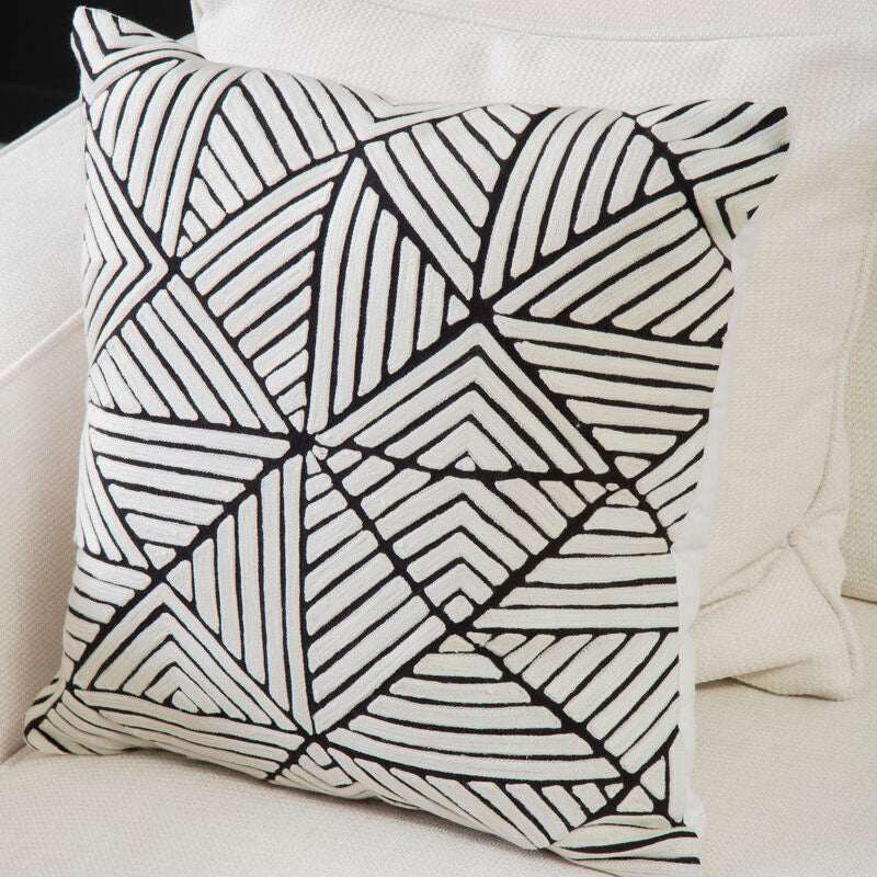 Orsina Diamond Design Cushion in Black and White with Geometric Pattern for Modern Decor