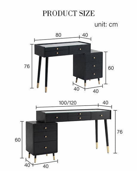 Le Di Vita Dressing Table in Black with Gold Handles and Multiple Storage Drawers for Organised Spaces
