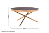Alvaro Round Coffee Table With Rose Gold Legs And Black Glass Top Orsina