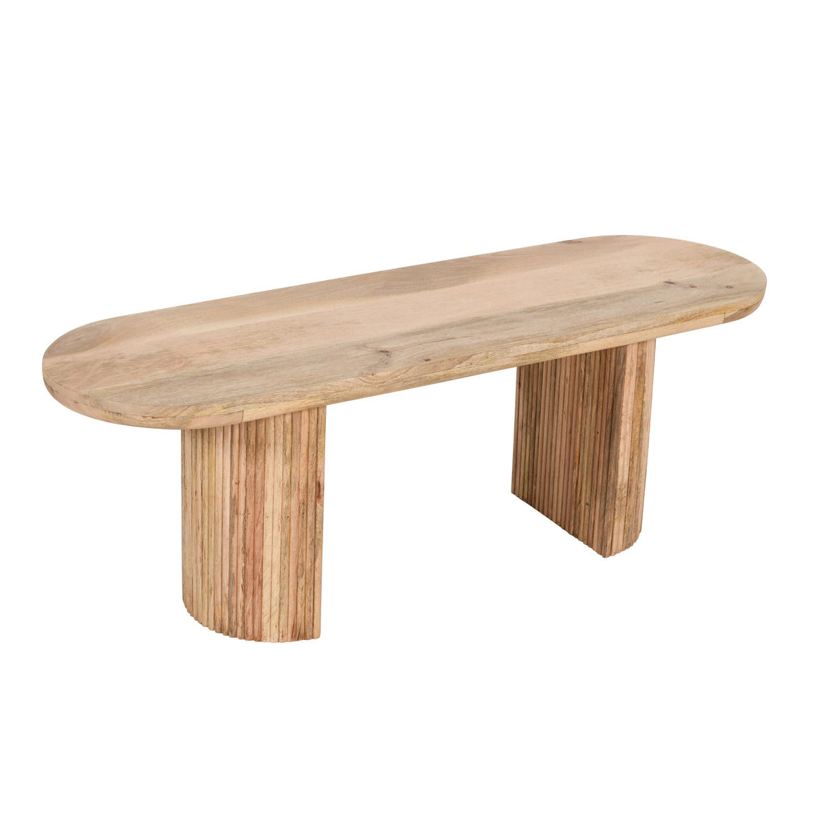 Verty Furniture Dining Bench with a natural wood finish and unique curved design for stylish dining spaces
