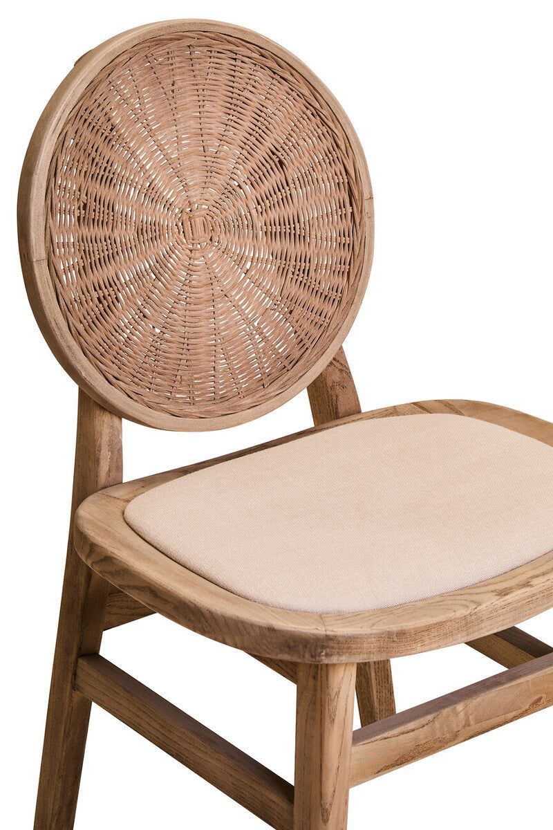 Orsina Dining Chair with Rattan Backrest and Soft Beige Cushion for Modern Interiors