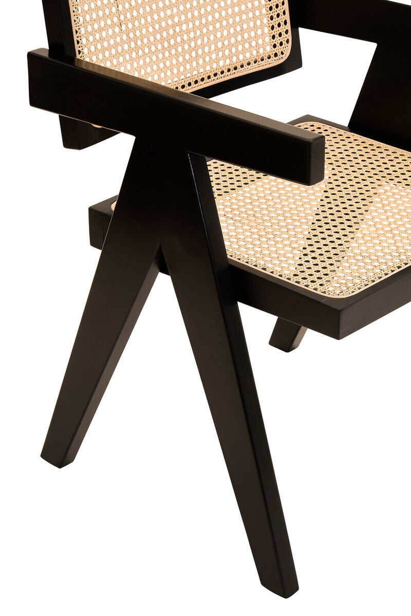 Orsina Dining Chair with Black Wooden Frame and Natural Caned Seat for Stylish Dining Spaces