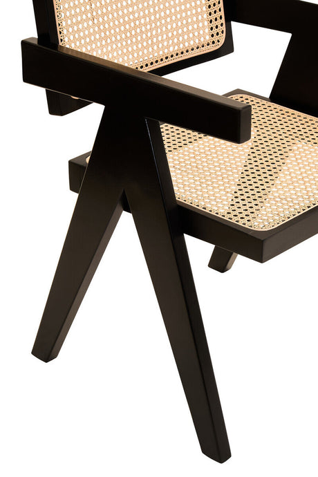 Orsina Dining Chair with Black Wooden Frame and Natural Caned Seat for Stylish Dining Spaces