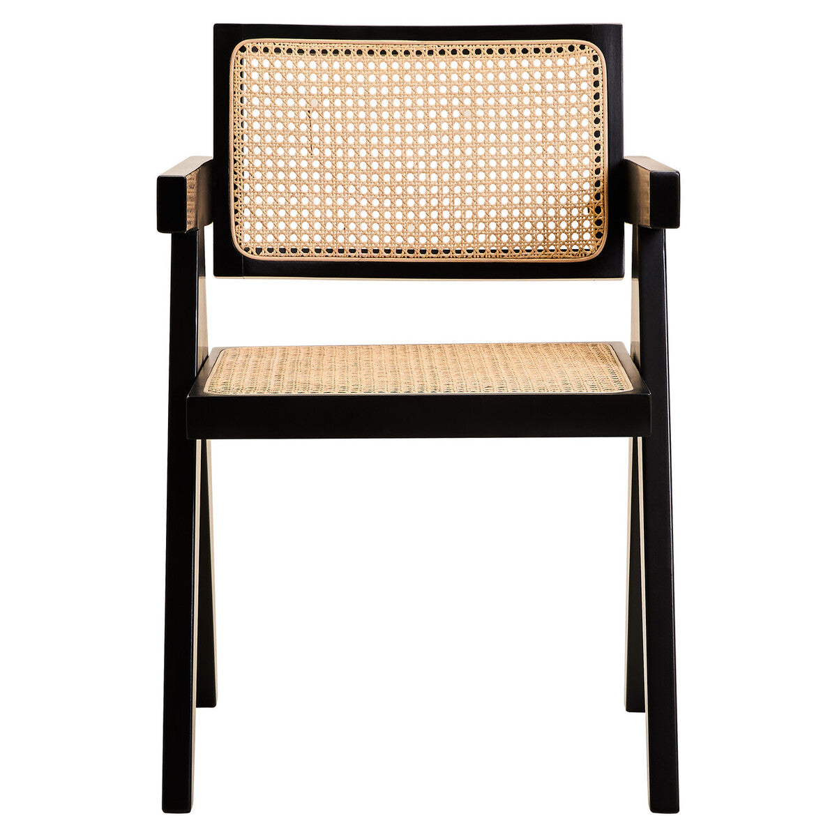 Orsina Modern Dining Chair with a Black Frame and Natural Cane Backrest for Stylish Dining Spaces
