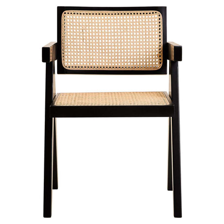 Orsina Modern Dining Chair with a Black Frame and Natural Cane Backrest for Stylish Dining Spaces