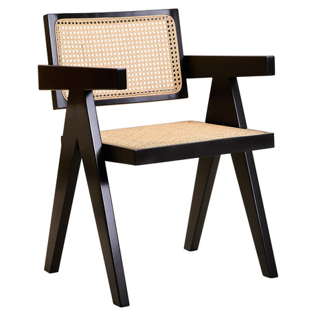 Orsina Dining Chair with a sleek black frame and woven cane backrest for stylish seating