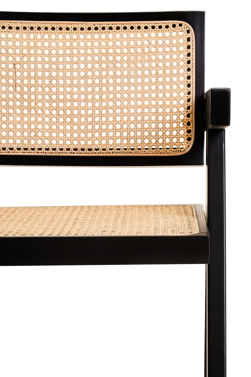 Orsina Dining Chair with Black Frame and Natural Cane Backrest for Stylish Dining Rooms