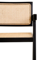 Orsina Dining Chair with Black Frame and Natural Cane Backrest for Stylish Dining Rooms