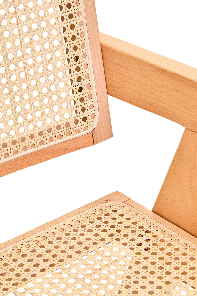 Orsina Dining Chair with natural wood finish and woven cane seat for a modern dining space