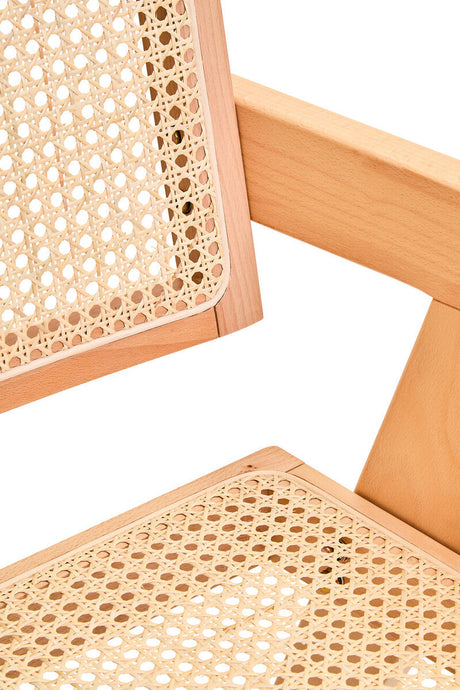 Orsina Dining Chair with natural wood finish and woven cane seat for a modern dining space