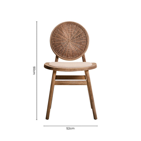 Orsina Dining Chair featuring a round woven back and natural wood frame for a stylish dining space