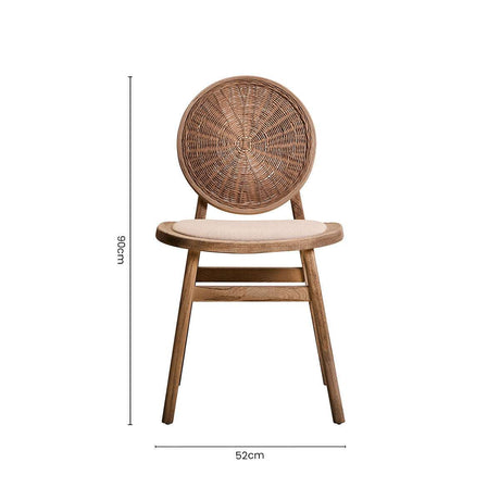 Orsina Dining Chair featuring a round woven back and natural wood frame for a stylish dining space
