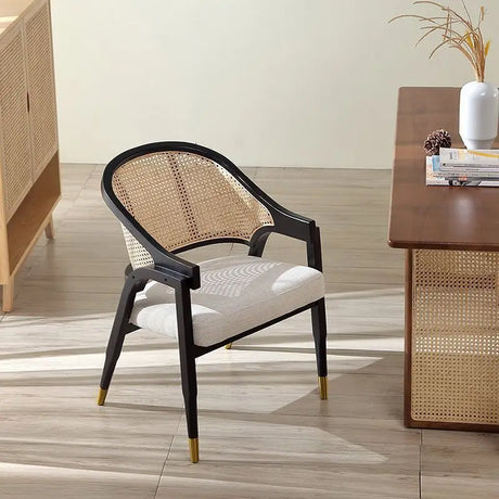 Nisu Home Stylish Dining Chair with Rattan Back and Soft Cushioned Seat for Modern Interiors