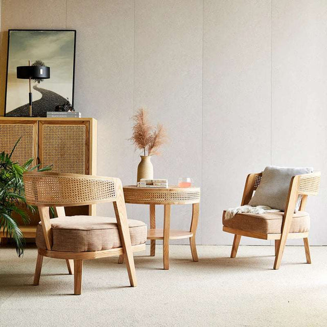 Nisu Home Dining Chair Set featuring natural wood and soft upholstery for stylish dining spaces