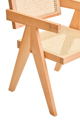 Orsina Dining Chair featuring a natural wood frame and woven cane seat for stylish seating