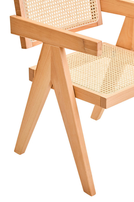 Orsina Dining Chair featuring a natural wood frame and woven cane seat for stylish seating