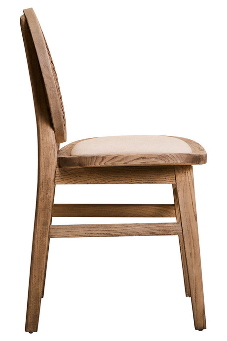 Orsina Dining Chair with a natural wood finish and upholstered seat for comfort and style